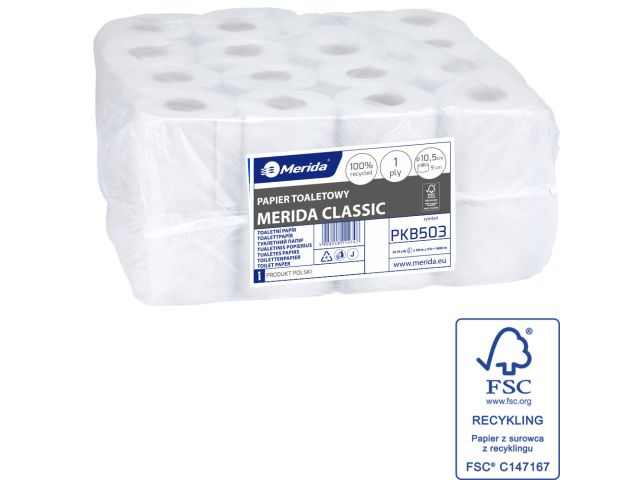 MERIDA CLASSIC roll toilet paper, white, 1-ply, 11 cm diameter, recycled paper, 50 m (32 rolls / pack.)